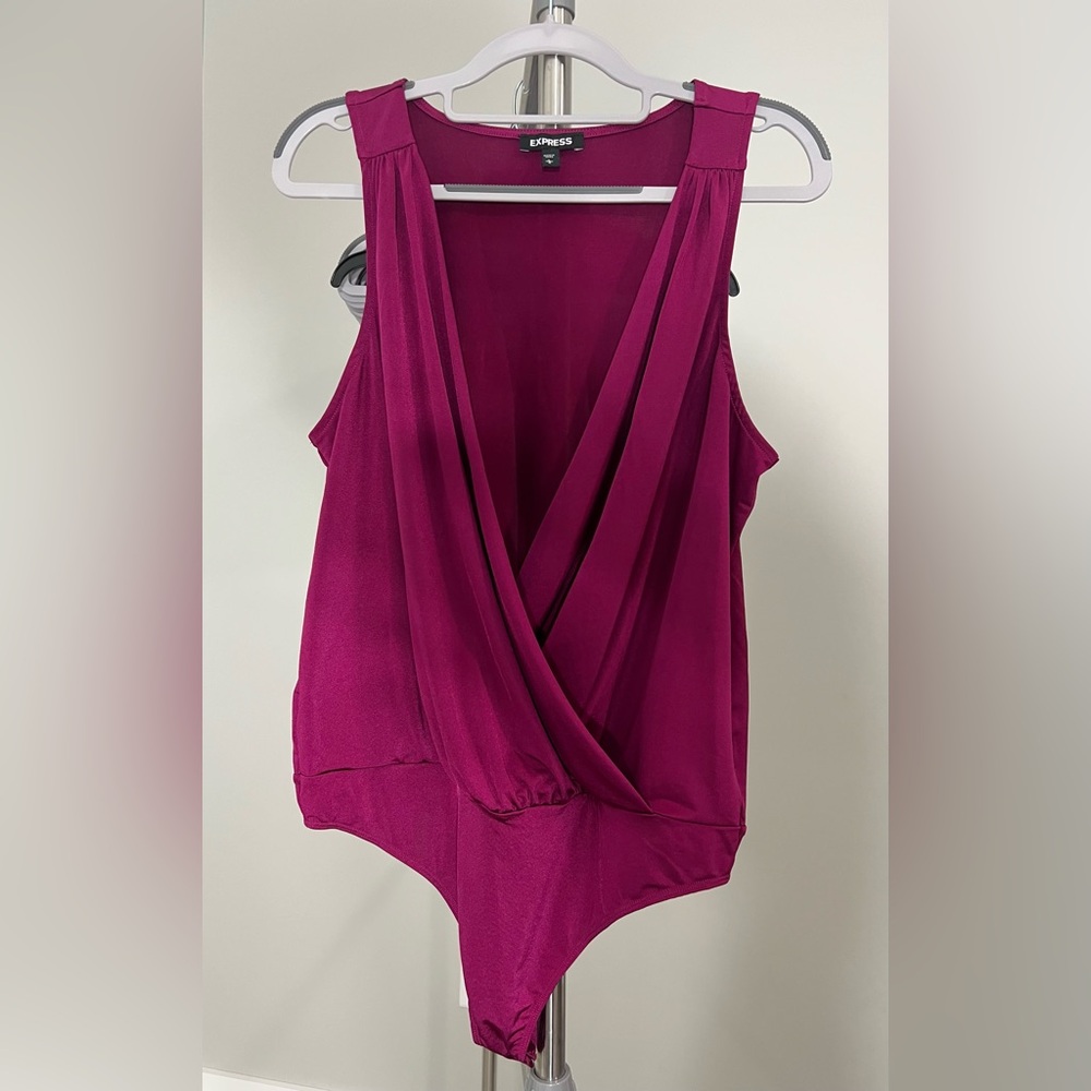 Express Magenta Sleeveless Surplice Bodysuit